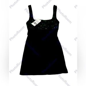 Zara Women’s XS Green/Black Sequins Top Mini Dress NWT